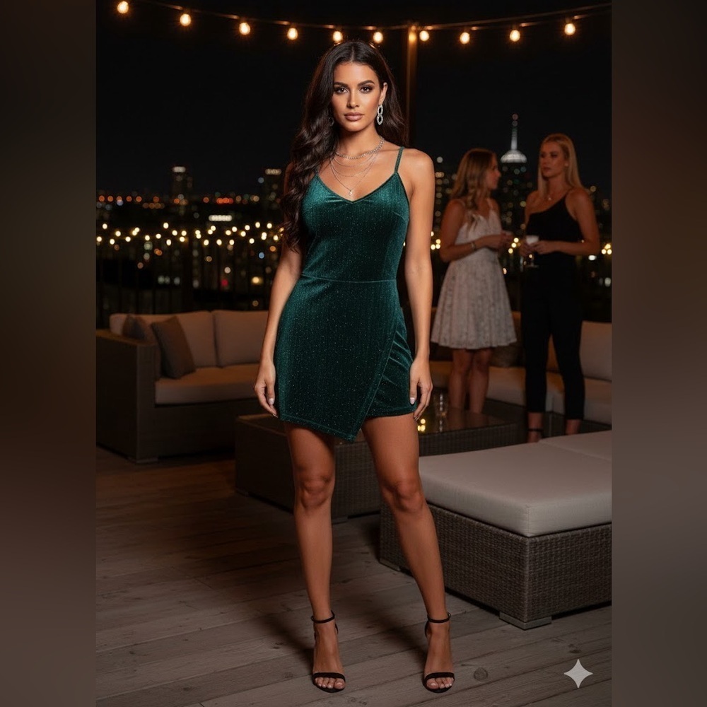 NWOT Popular Basics Teal Velvet Mini Romper Dress